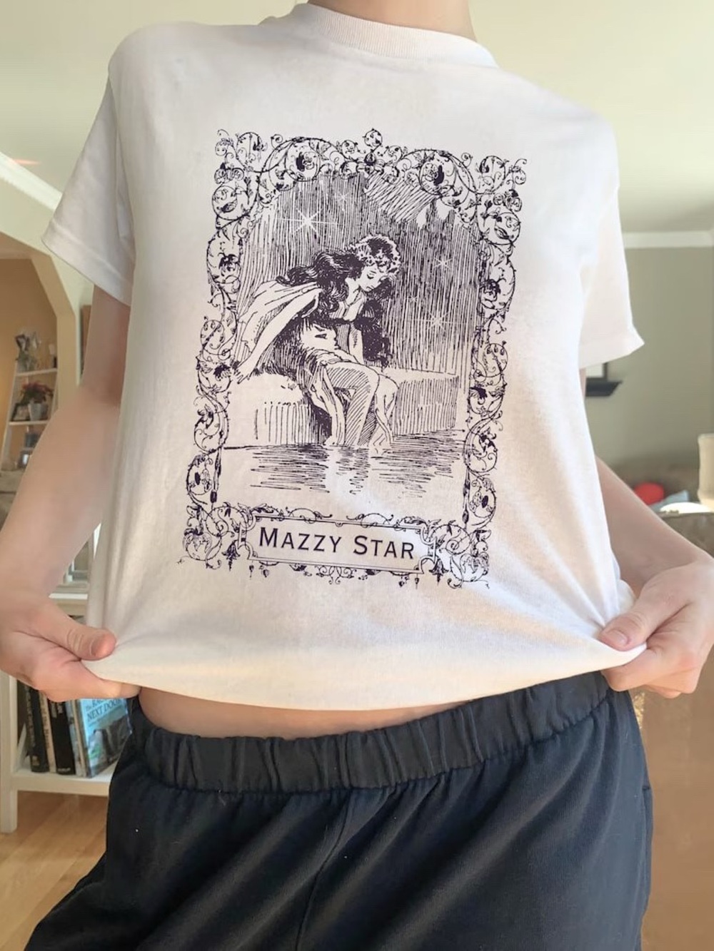 Gildan White Tee with Black Vintage Mazzy Star Graphic